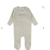 Lilette By Lil Legs Velour Bonjour Footie Heathered Oatmeal