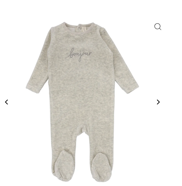 Lilette By Lil Legs Velour Bonjour Footie Heathered Oatmeal