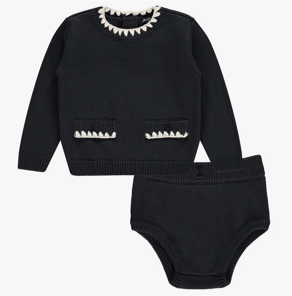 Jaybee Navy Blanket Stitch Sweater Set