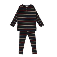 Lil Legs Henley Ribbed Set Black Multicolor