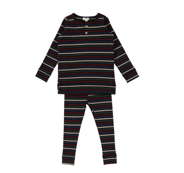 Lil Legs Henley Ribbed Set Black Multicolor