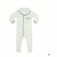 Heven Child One-Piece Lounge Button-Up Pajama Ivory / Cobalt