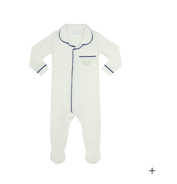 Heven Child One-Piece Lounge Button-Up Pajama Ivory / Cobalt