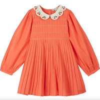 Emile Et Ida Smocked Dress with Crochet Collar Pasteque