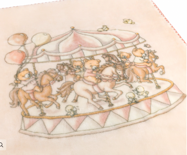 Lil Teddy Merry Go Snuggle Sugary Pink Plush Blanket