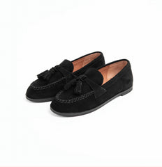 Camille Tassel Clunky Stella Black Suede Shoes