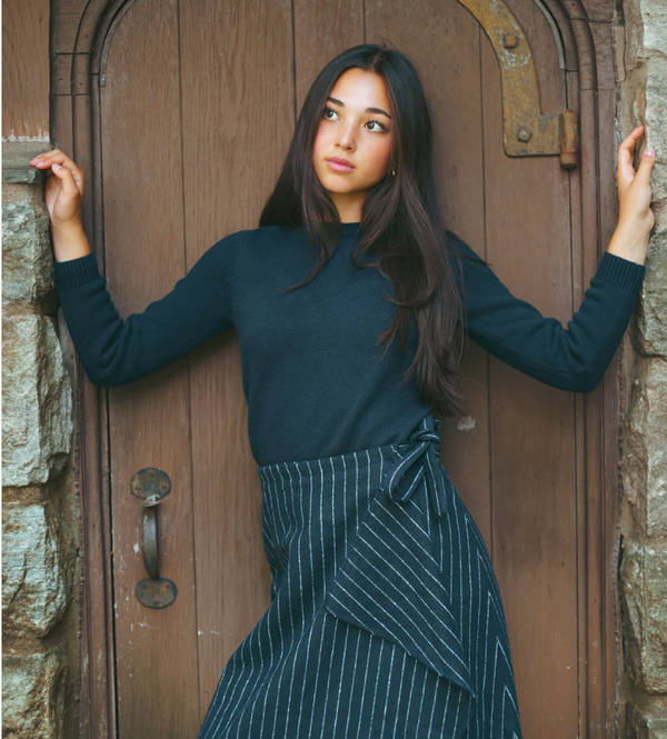 Urban Edge Navy Pinstriped Wrap Skirt
