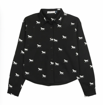 Urban Edge Black Denim Horse Print Shirt