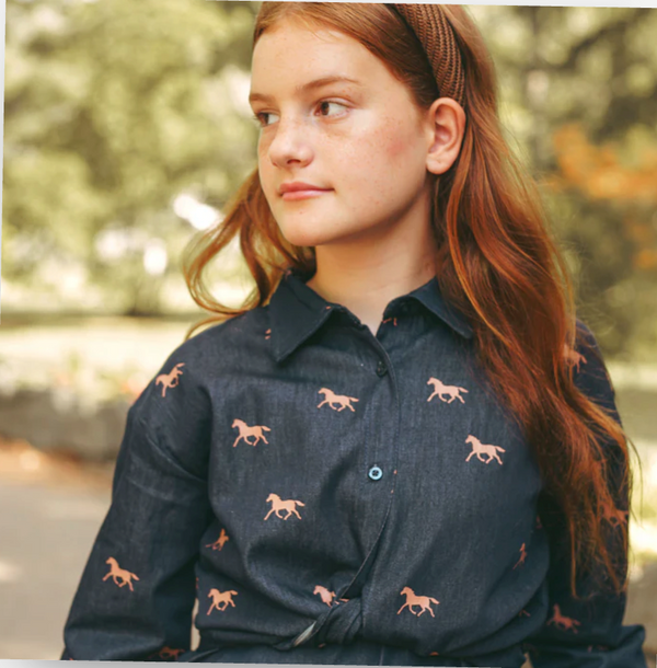 Urban Edge Navy Denim Horse Print Shirt