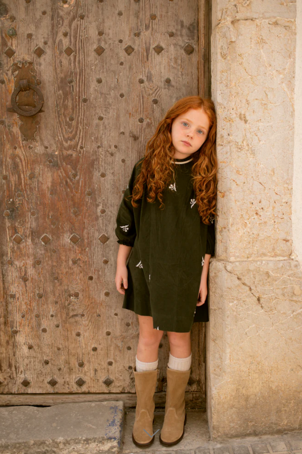 Orange Dimanche Green Corduroy Dress