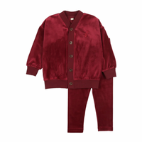 Bonjoy Burgundy Velour Cardigan Set - Burgundy