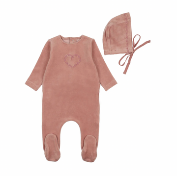 Bee and Dee Rose Lovely Loops Velour Footie/Bonnet