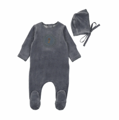 Bee and Dee Hydrangea Blue Crochette Velour Footie