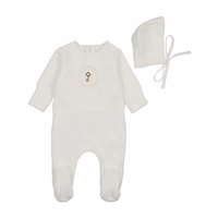 Bee and Dee Chalk White Boys Crochette Velour Footie