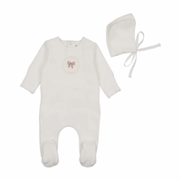 Bee and Dee Chalk White Girls Crochette Velour Footie