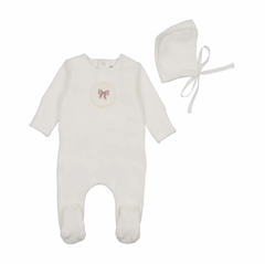 Bee and Dee Chalk White Girls Crochette Velour Footie