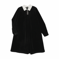 Bopop Velvet Shabbos Collection Black Velvet White Collar Dress