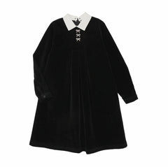 Bopop Velvet Shabbos Collection Black Velvet White Collar Dress