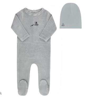 Ely's & Co. Light Blue Footie + Bonnet Velour Stripe Collection
