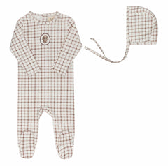 Ely's & Co. Mauve Footie + Beanie Modal French Terry Plaid Sheep Collection