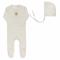 Ely's & Co. Beige Footie + Beanie Modal French Terry Plaid Sheep Collection