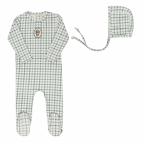 Ely's & Co. Blue Footie + Beanie Modal French Terry Plaid Sheep Collection