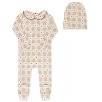Ely's & Co. Ivory/Pink Footie + Beanie Floral Plaid Collection