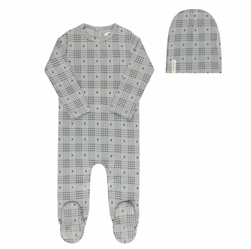 Ely's & Co. Blue Footie + Beanie Floral Plaid Collection