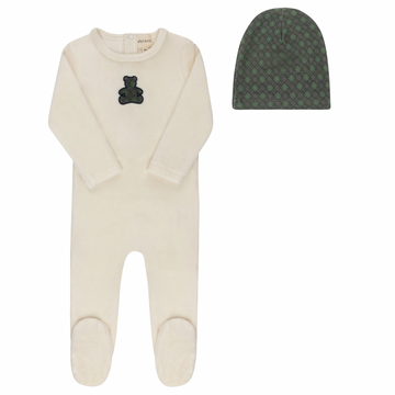 Ely's & Co. Ivory/Boy Footie + Beanie Velour Plaid Bear Collection