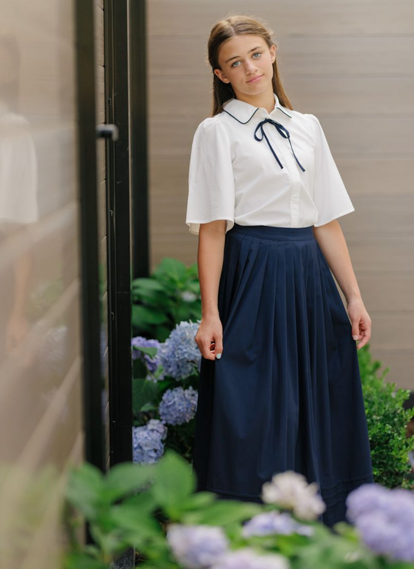Daintti by Velvette Label Navy Bow Tie Blouse