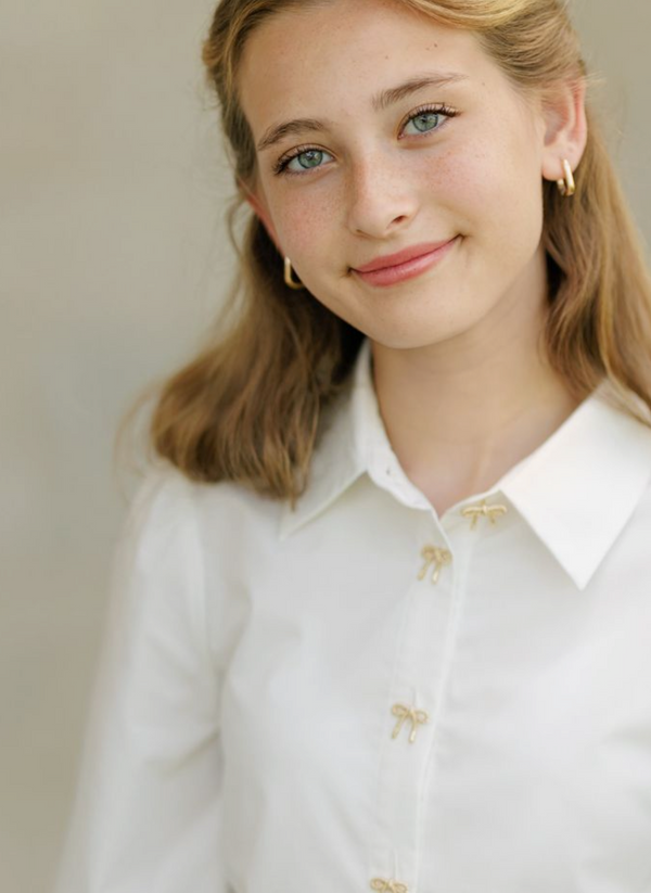 Daintti by Velvette Label Gold Bow Button Blouse