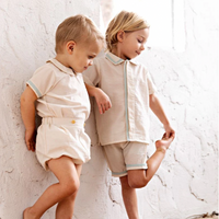 RetroKid Cream/ Blue Bennet Baby Boy Button Up Set