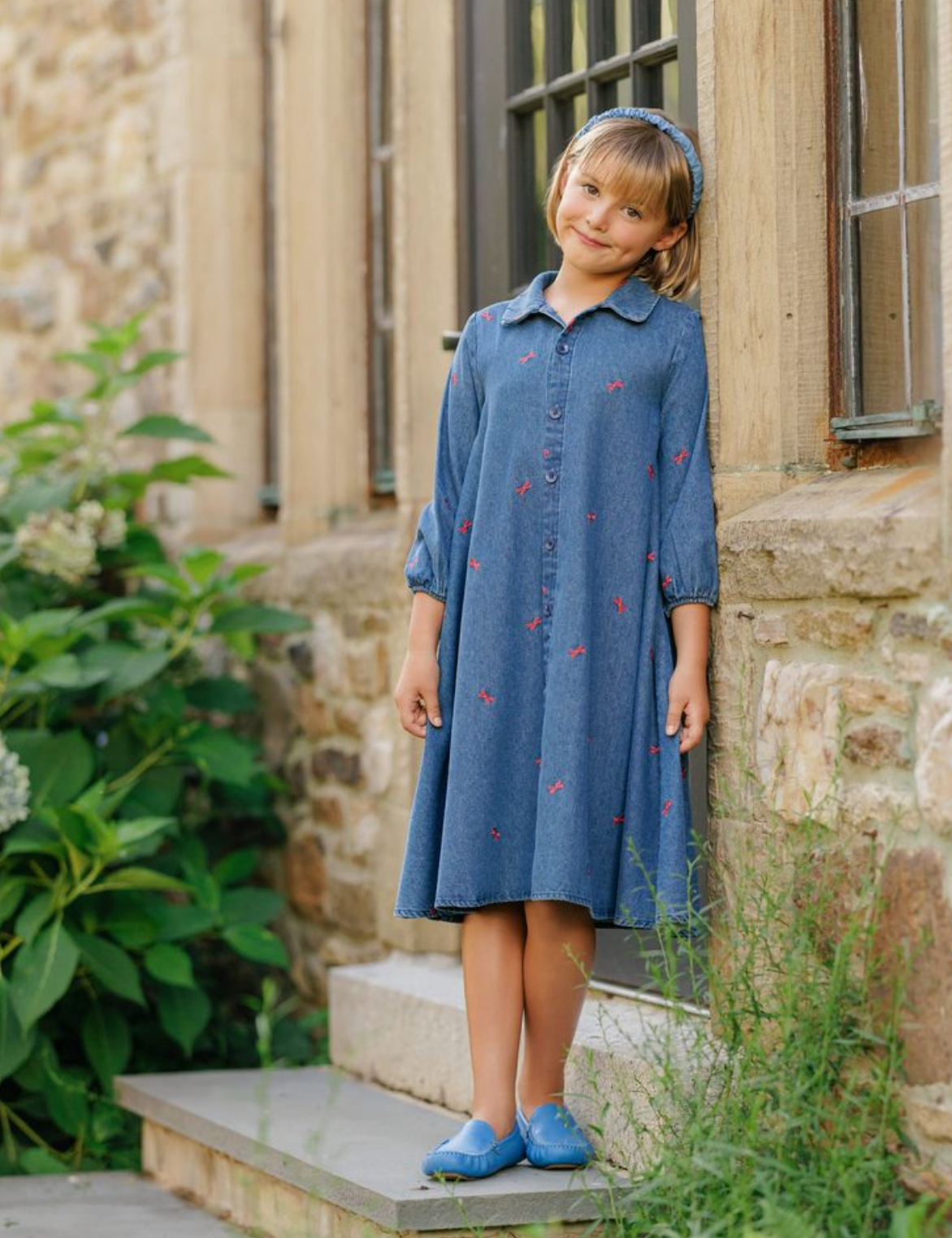 Velvette Label Red Bow Denim Dress Velvette Label Red Bow Denim Dress