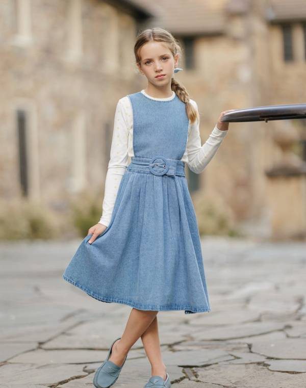 Velvette Label Denim Belted Pinafore Dress