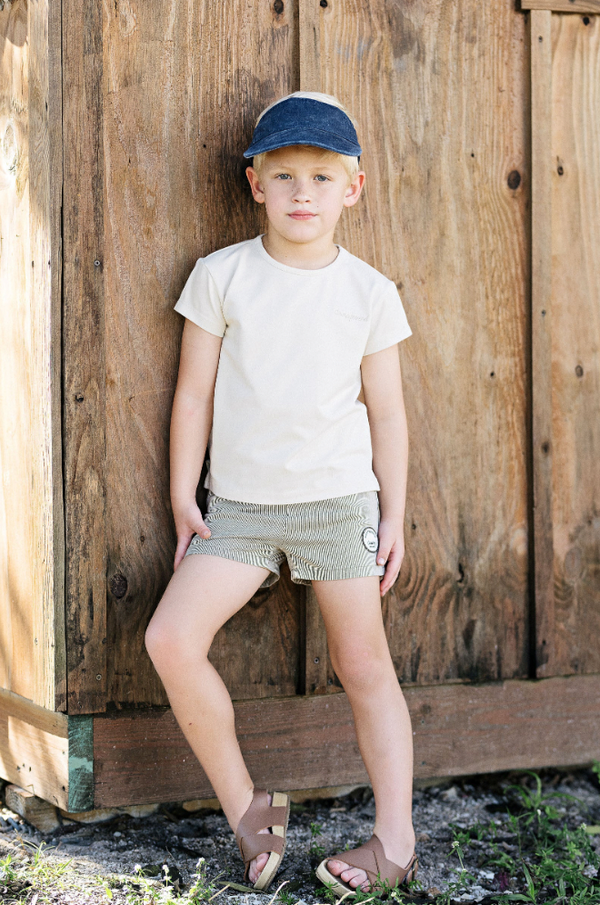 Analogie By Lil Legs Dainty Denim Boys Shorts - Natural Stripe