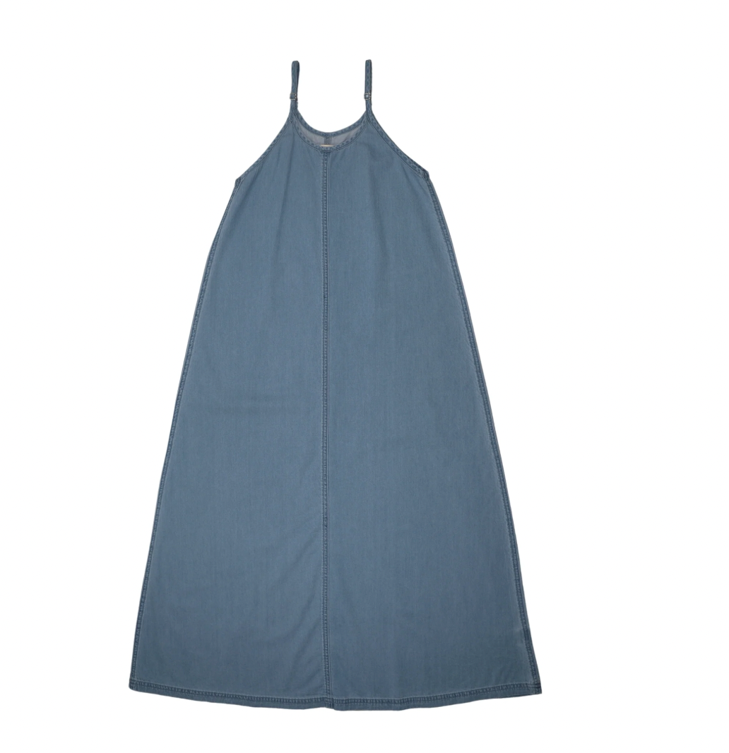 denim maxi slip dress POINT MAXI SATIN SLIP DRESS DENIM SOLIDS