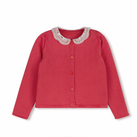 One Child Pink Ezzie Crochet Collared Cardigan
