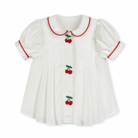 One Child White Tessa Embroidered Cherry Pleated Blouse