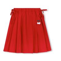 One Child Red Tessa Embroidered Cherry Pleated Skirt