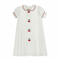 One Child White Tessa Embroidered Cherry Pleated Dress