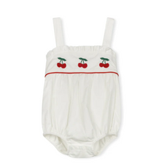 One Child White Tessa Embroidered Cherry Romper
