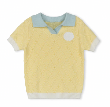 One Child Yellow Cindy Diamond Printed Collared Sweater