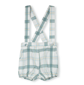 One Child Sage Mira Plaid Printed Overalls