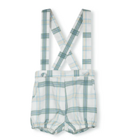 One Child Sage Mira Plaid Printed Overalls