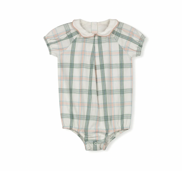 One Child Plaid Mira Plaid Scalloped Collar Romper