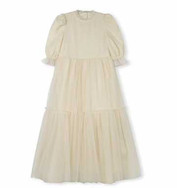 Lilou Cream Mesh Tiered Gown