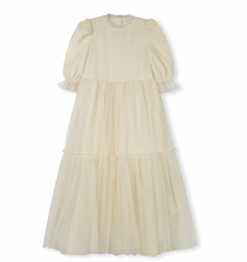 Lilou Cream Mesh Tiered Gown