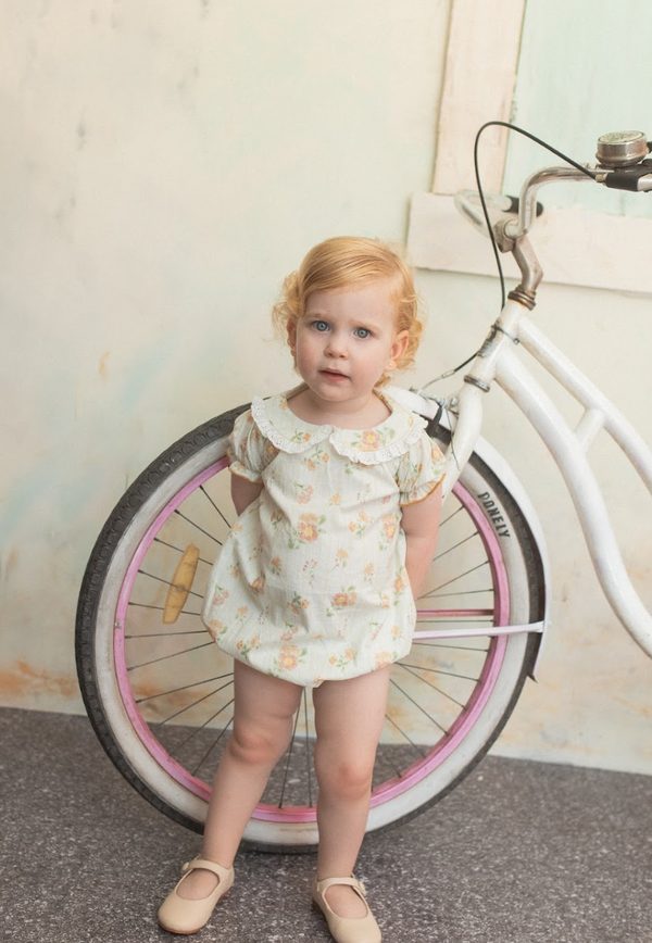 Belati BLUE FLORAL SMOCKED SLEEVE BABY ROMPER (BBB219)