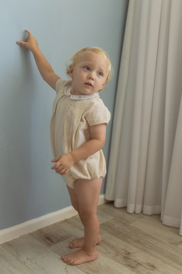Belati SAND STRIPED ROMPER WITH EMBROIDERED COLLAR (BBB247)
