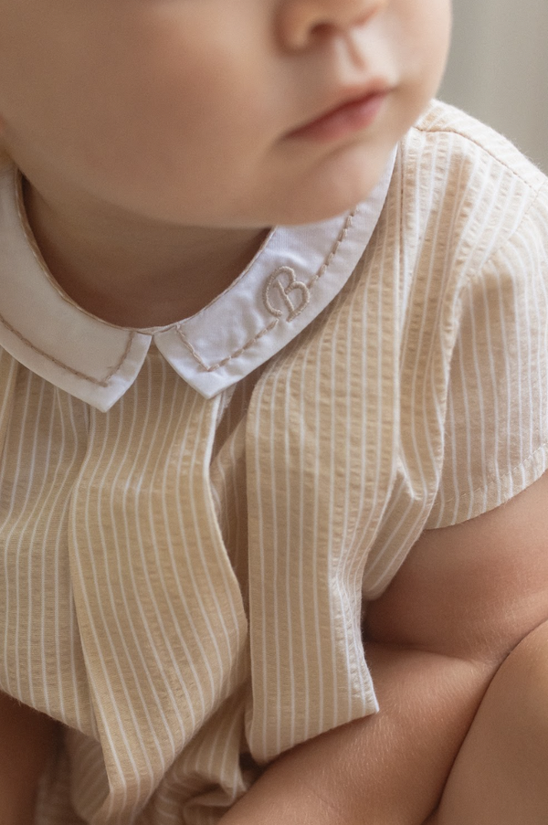 Belati SAND STRIPED ROMPER WITH EMBROIDERED COLLAR (BBB247)